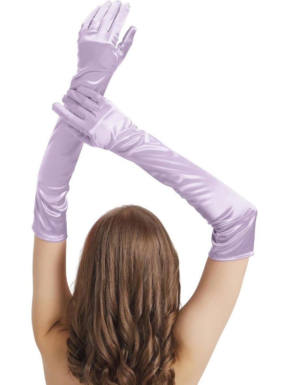 Women's Light Purple Satin Opera Elbow Length 1920s Flapper Long Gloves Party